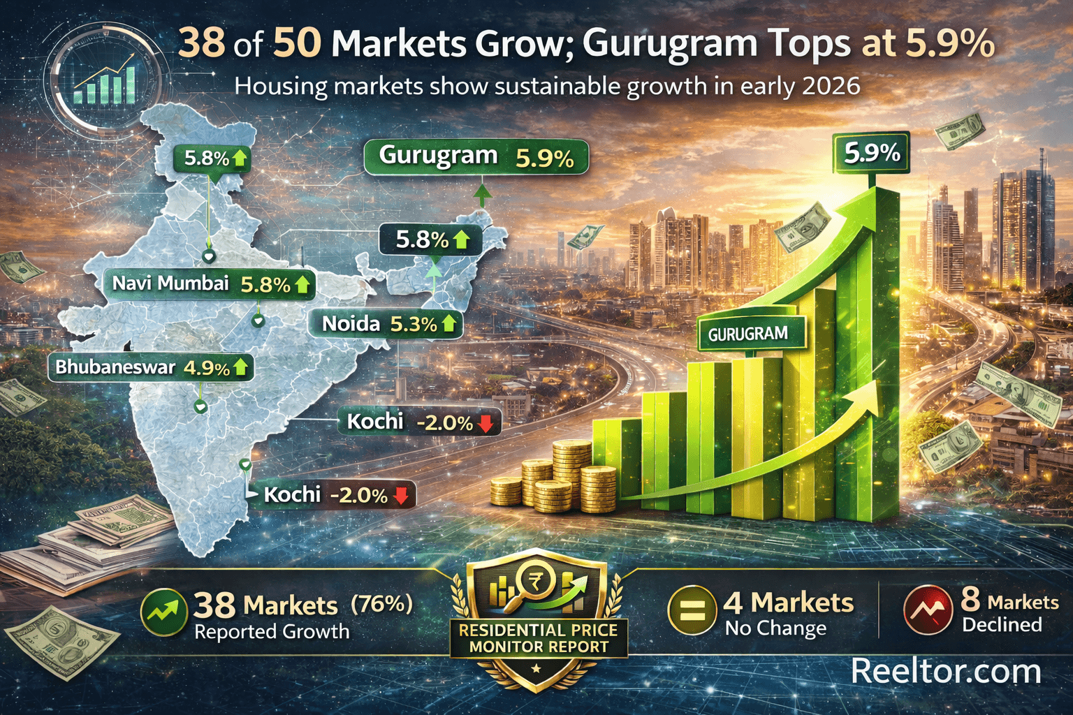 38 of 50 Markets Grow; Gurugram Tops at 5.9%