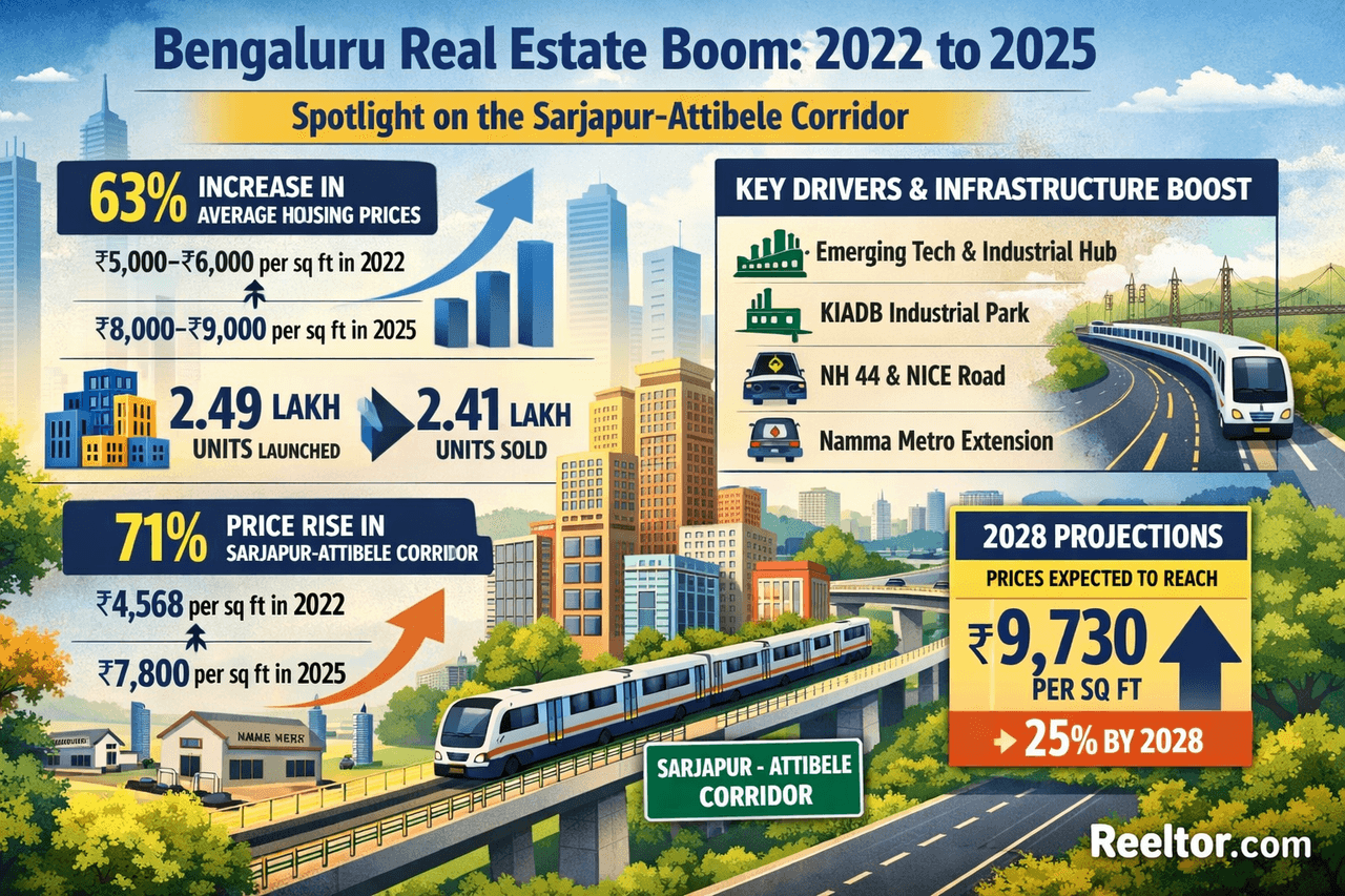 Bengaluru housing prices rise 63% since 2022; Sarjapur-Attibele corridor up 71%